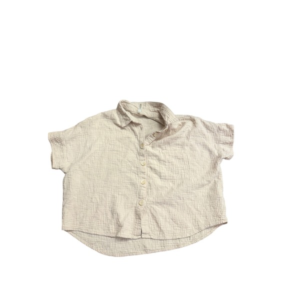 Rylee + Cru Tops - Rylee + Cru Beige Linen Blend Gauze Button Up Shirt Coastal Minimalist Boho 
 S